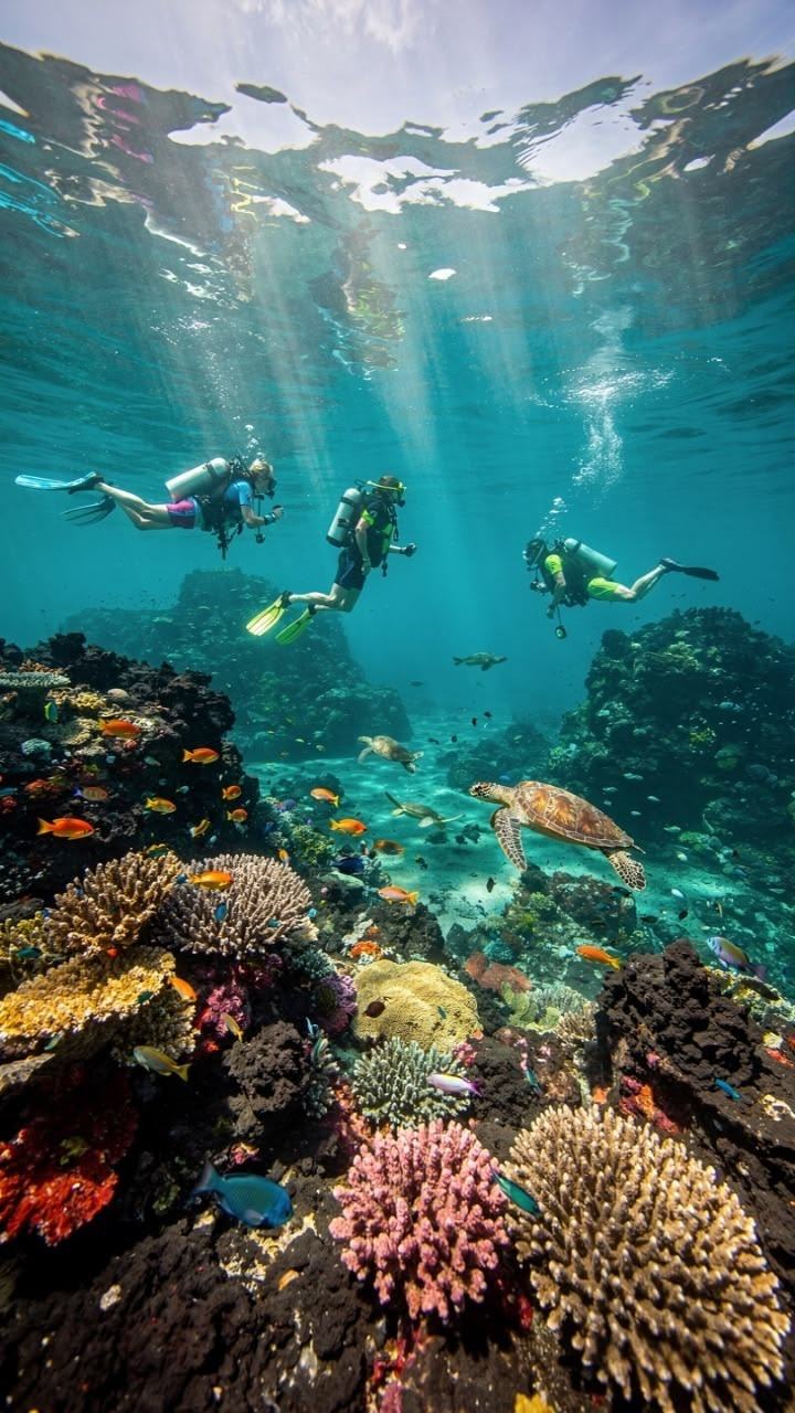 Scuba diving in coral reefs